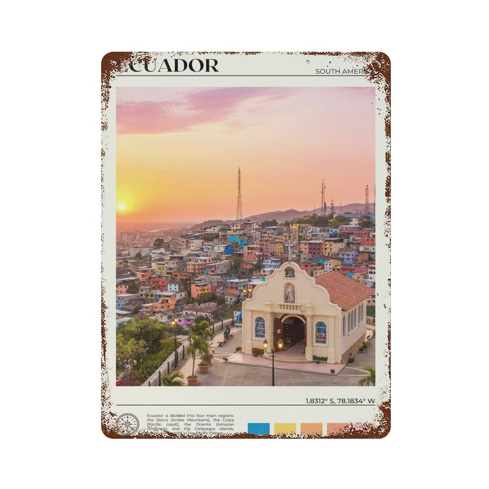 xiaoxiaoshen Real Photo Ecuador Decor South America Wall Decor Art Metal Tin Poster Modern Home Decor Art Home Bar Shop Decorations Vintage Sign 40x30cm