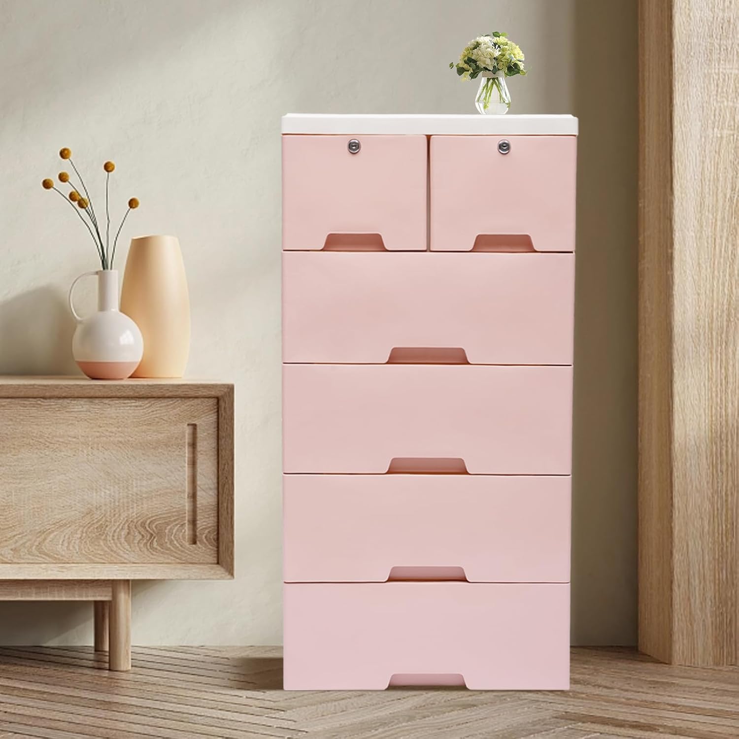 6 Drawers Mobile File Cabinet, Under Desk Storage Organization with Four Wheels,40.2x19.7x13.7in Small Desk Mobile Pedestal Filing Cabinet,5-Layer,Top-Layer Locks