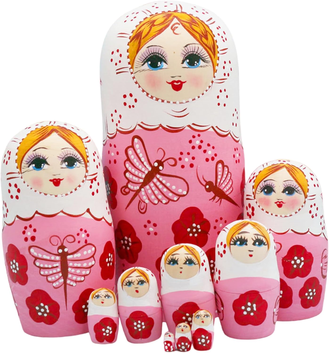 10PCS Russian Nesting Dolls Set Wooden Matryoshka Doll Set with Charming Printing Effortless Disassembly & Assembly Nesting Dolls for Collection Decoration..