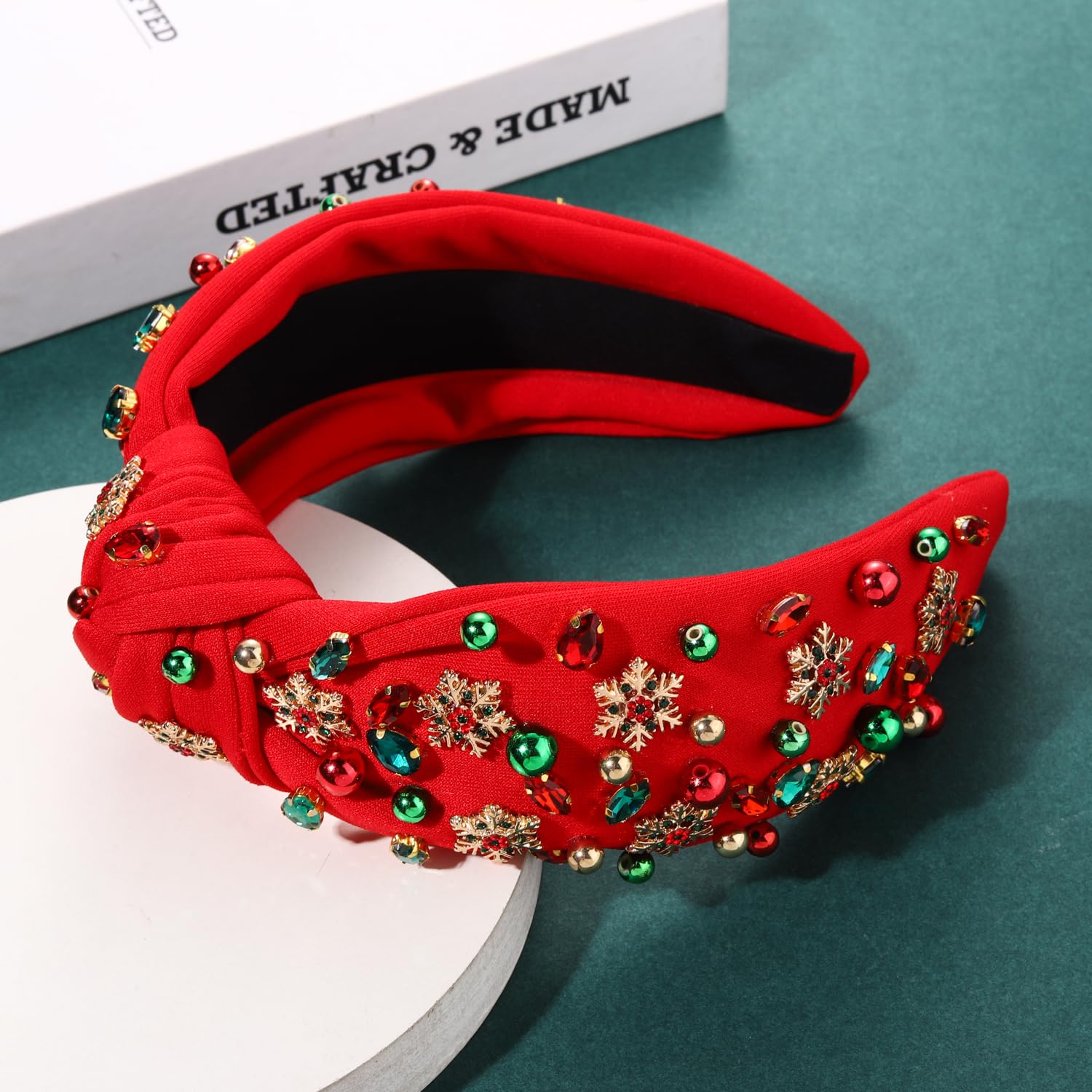 YAHPERN Christmas Headband for Women Christmas Accessories Xmas Bow Tree Snowflake Knotted Headband Crystal Top Knot Headbands - Image 2