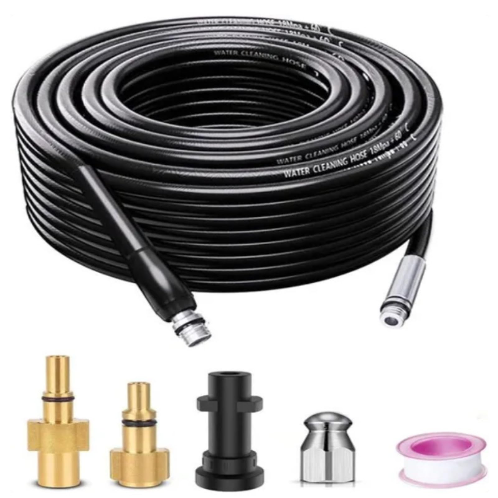 MagiDeal Tubo per Idropulitrice con Kit attatori Completo E Punta per Getto Alta Pressione per Pulizia di Condutture E Canali di Grondaia con Struttura Rinforzata atto per Pulizia Professionale