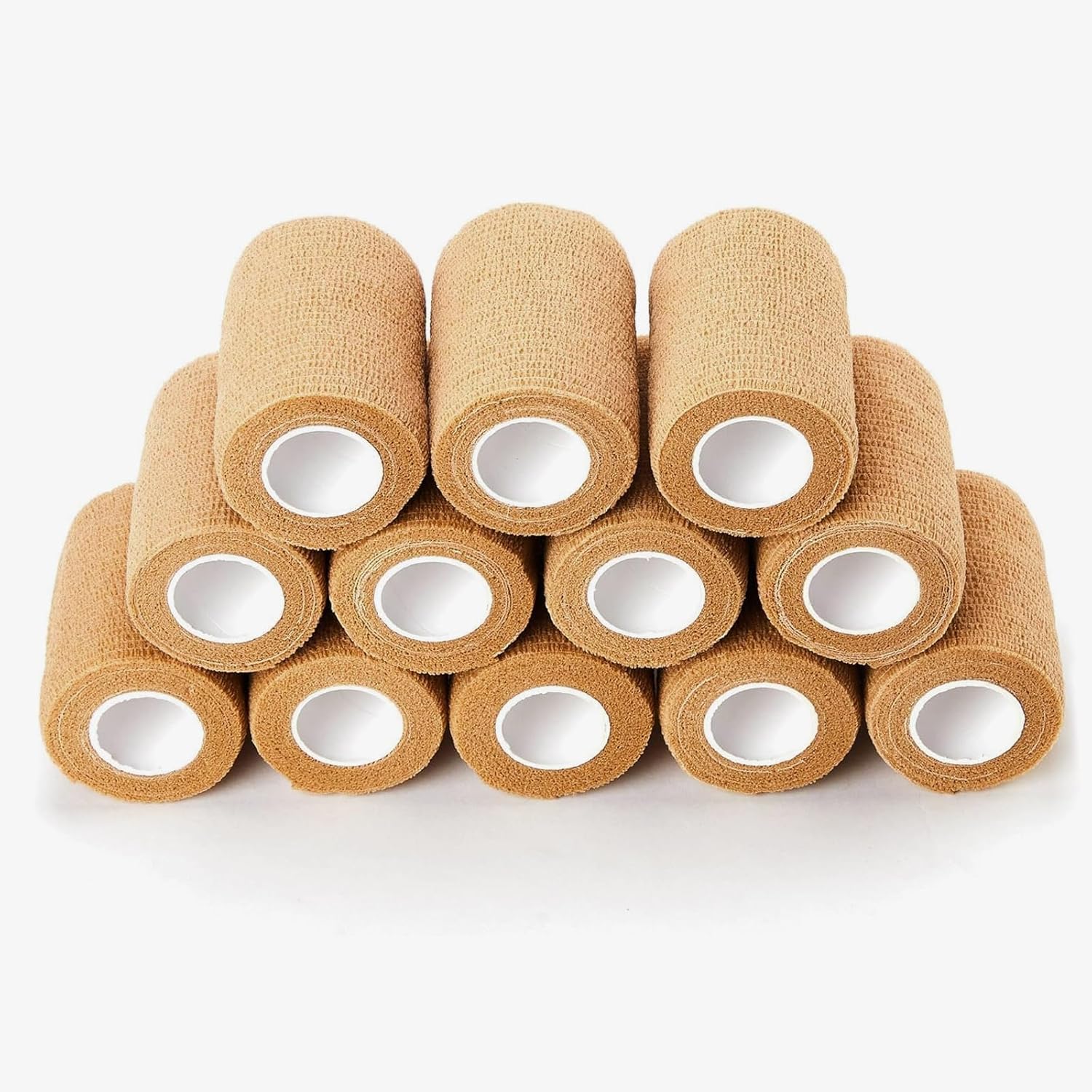 12 Packs Self Adhesive Bandage Wrap, Athletic Elastic Cohesive Bandage for Sports Injury, Strain, Knee & Wrist, Ankle Sprains & Swelling First Aid (Skin, 4Inch x 5Yards)