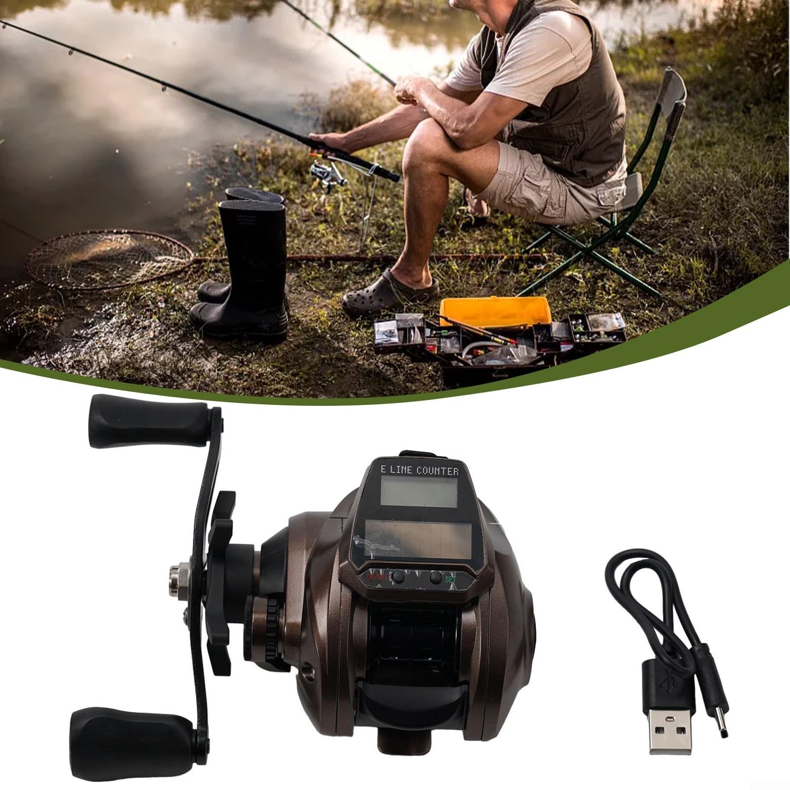 Carrete de pesca eléctrico con cable de carga,Aparejos de pesca con contador de línea,Alarma de mordida para pesca en rafting,Pesca de cebo