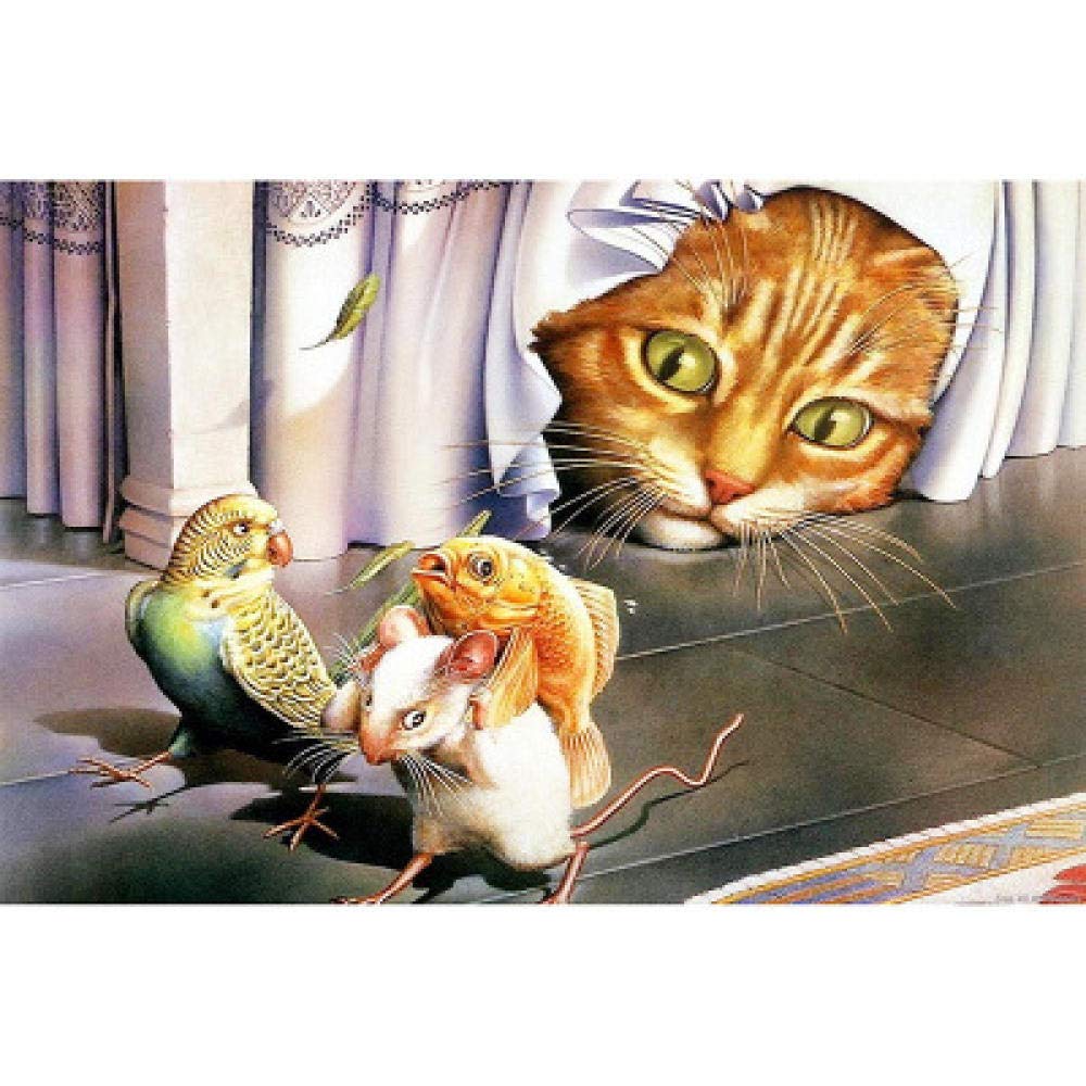 Peinture diamant 5D chat et oiseau kit broderie mosaïque 50x70 cm