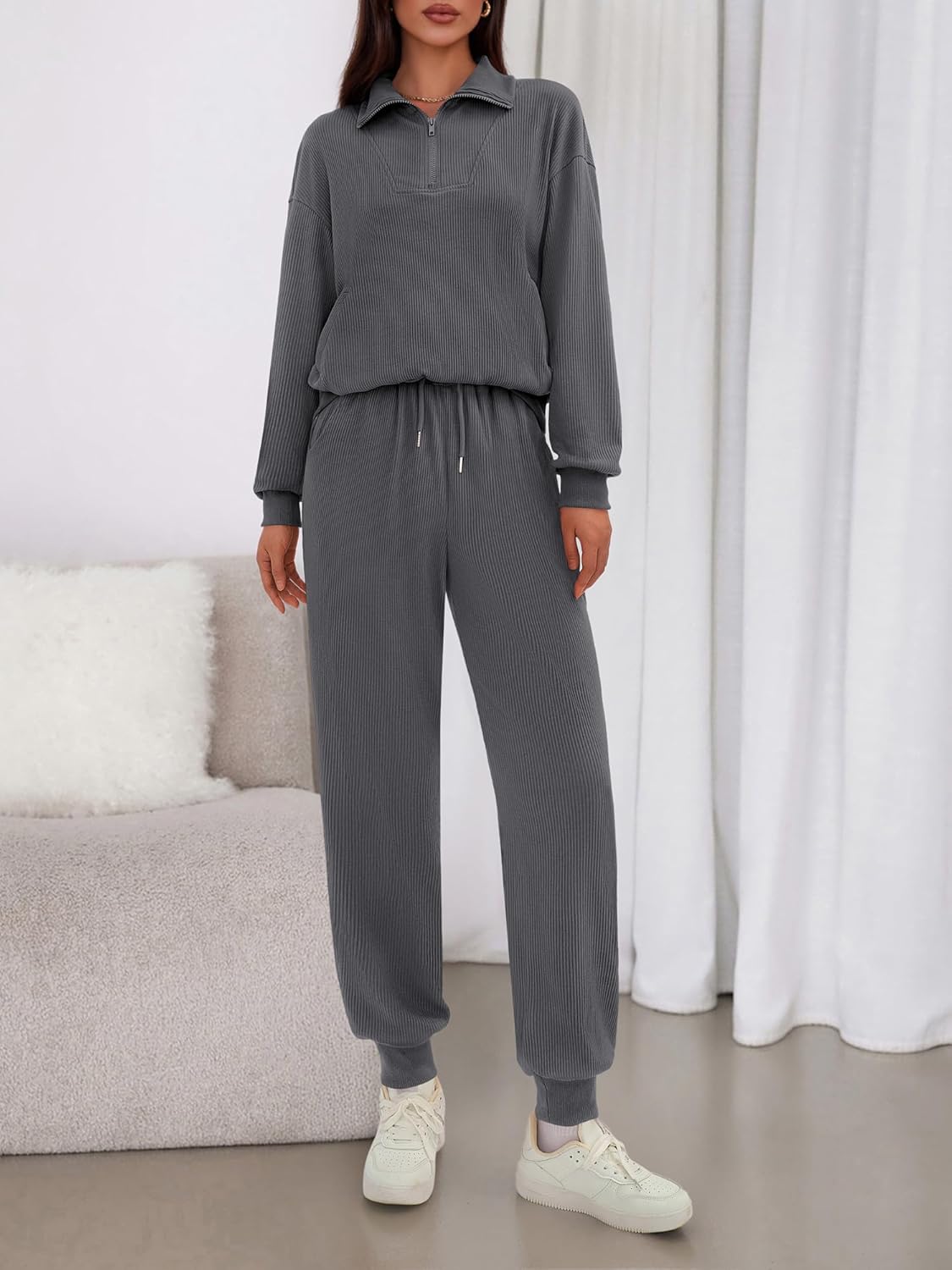 BTFBM Women's 2 Piece Tracksuit Fall Outfits 2025 Long Sleeve Half Zip Sweatshirt Sweatpants Lounge Set Sweatsuits