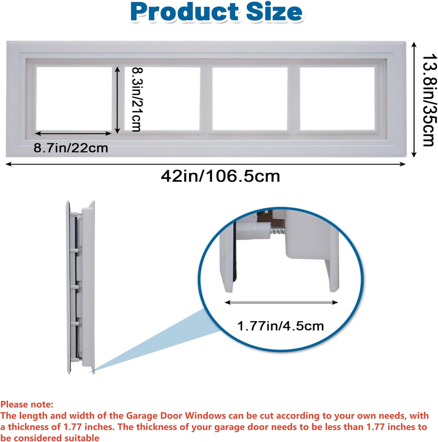 2pcs garage door windows, 42"x13.8" garage door windows inserts with plexy glass, replacement vinyl windows inserts kit for exterior garage doors