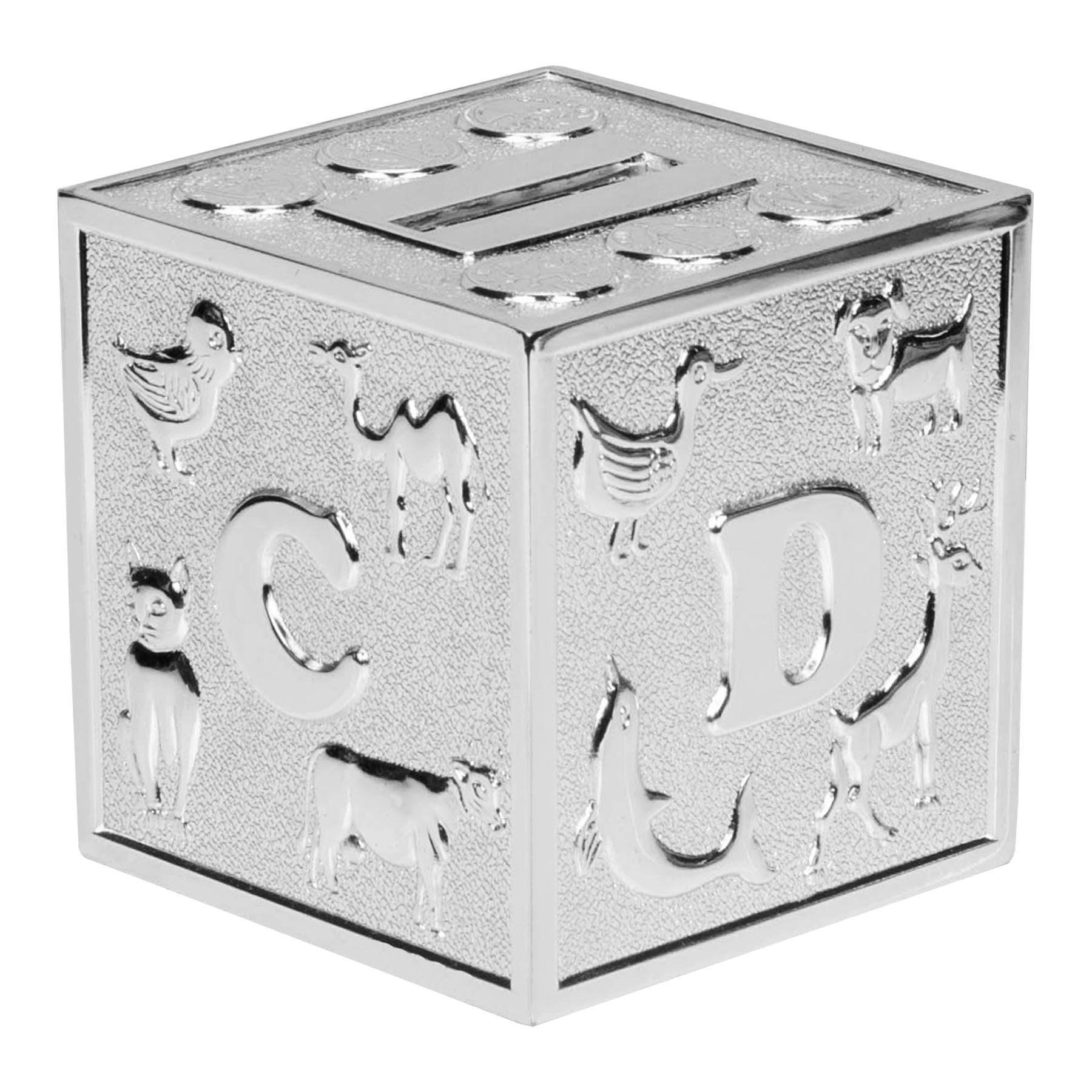 Widdle Gifts Silver Abc Cube Money Box 12.5Cm Plated Money Bank For New Baby Or Christening. Comes Boxed 3056