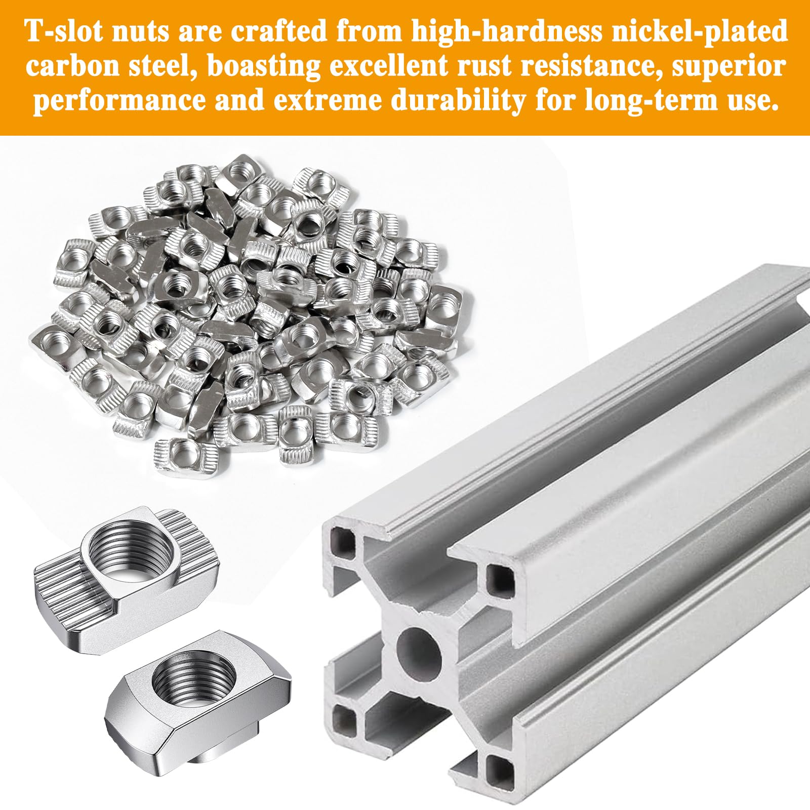 60 pietre scanalate M8, filettatura M8, scanalatura da 10 mm, 8 lunghezze scanalate, acciaio al carbonio, profilo 40 x 40, adatte per scanalature profilate in alluminio (EU40-M8). Adatto per progetti