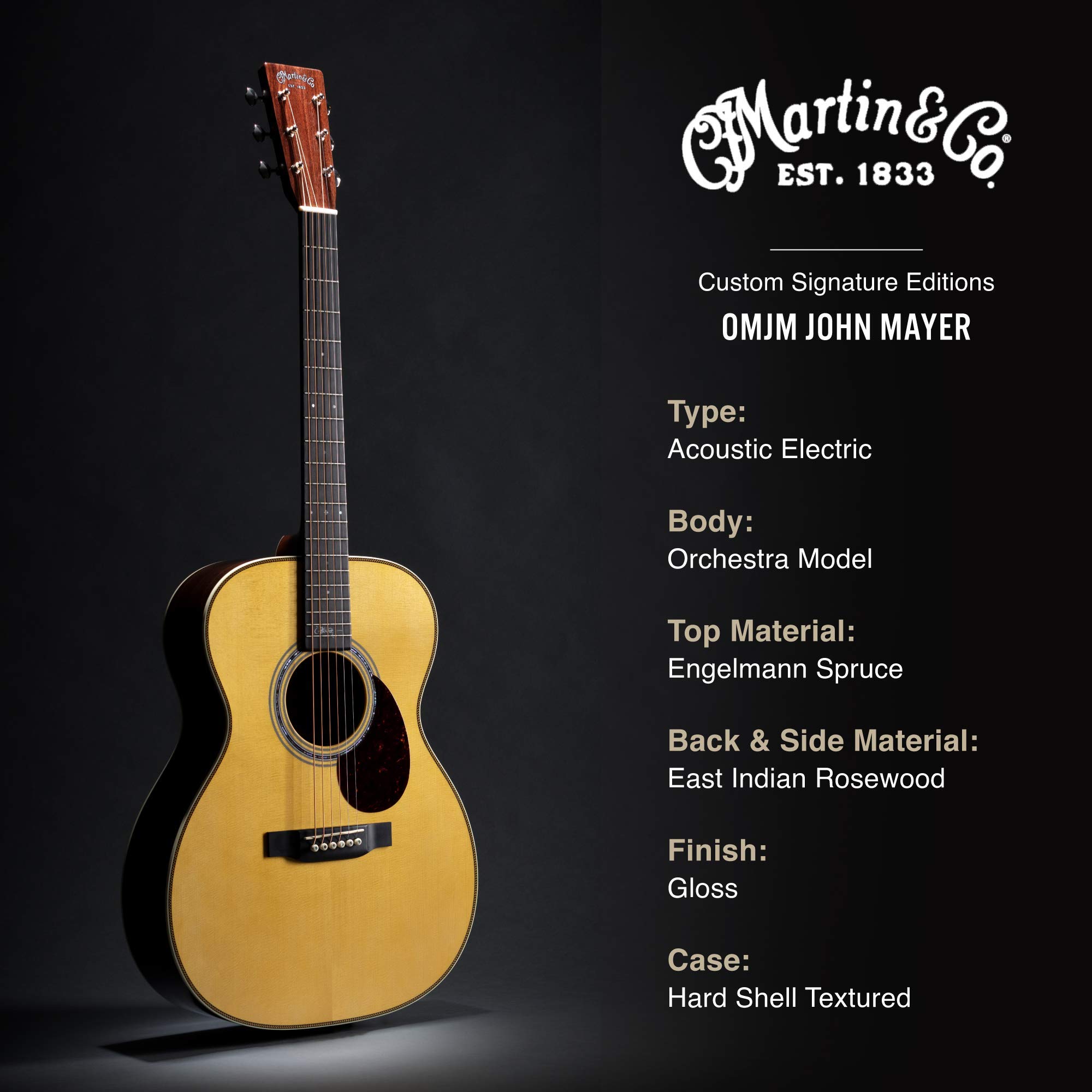 Martin Guitar OMJM John Mayer Acoustic-Electric Guitar with Hardshell Case, Spruce and Rosewood Construction, Gloss Finish, and 000-14 Fret Martin Guitar OMJM John Mayer Acoustic-Electric Guitar with Hardshell Case, Spruce and Rosewood Construction, Gloss Finish, and 000-14 Fret