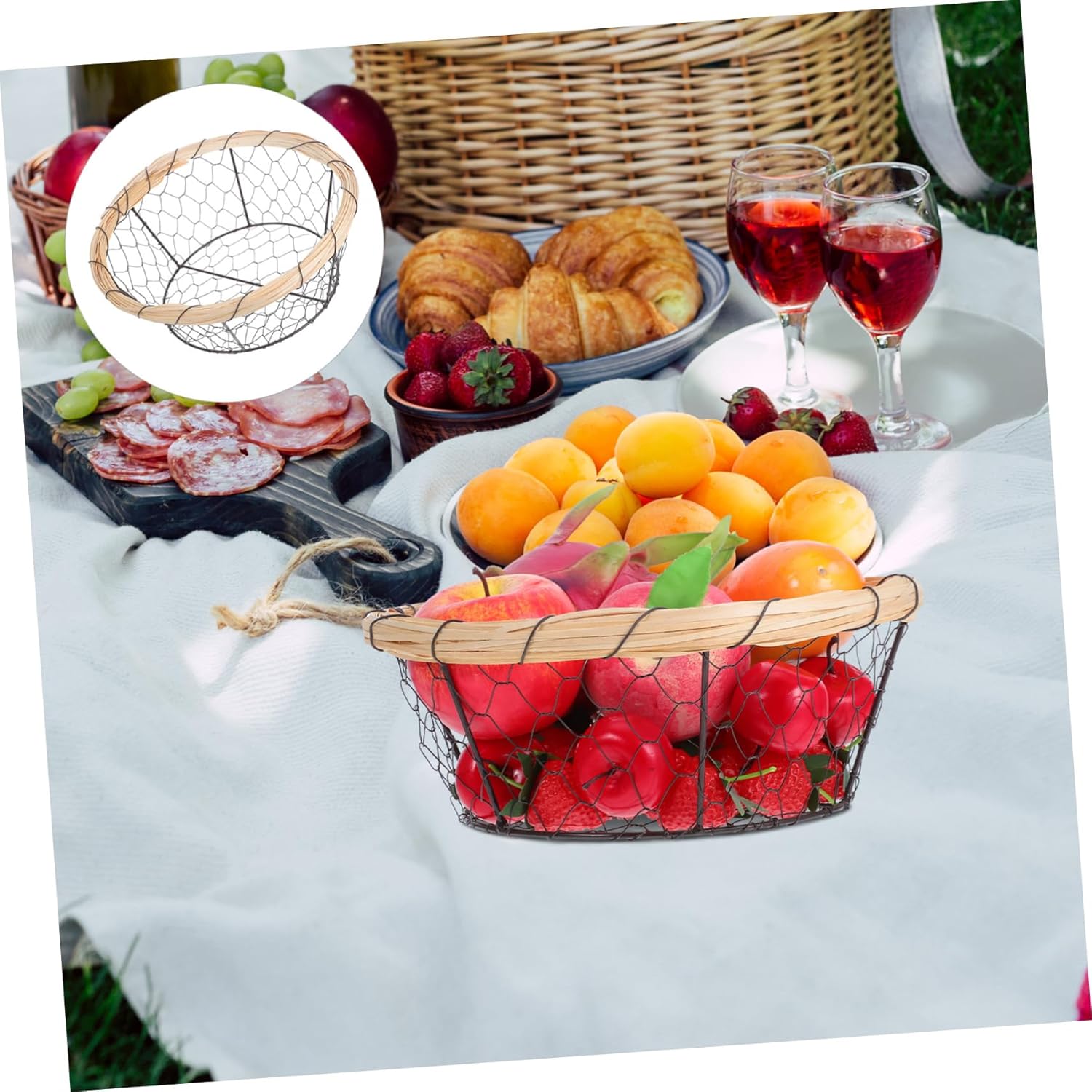 3個の鉄製バスケット 通気性メッシュデザイン 折りたたみ式 省スペース 鶏の卵ホルダー 野菜かご フルーツボウル 木製収納 モダンシ