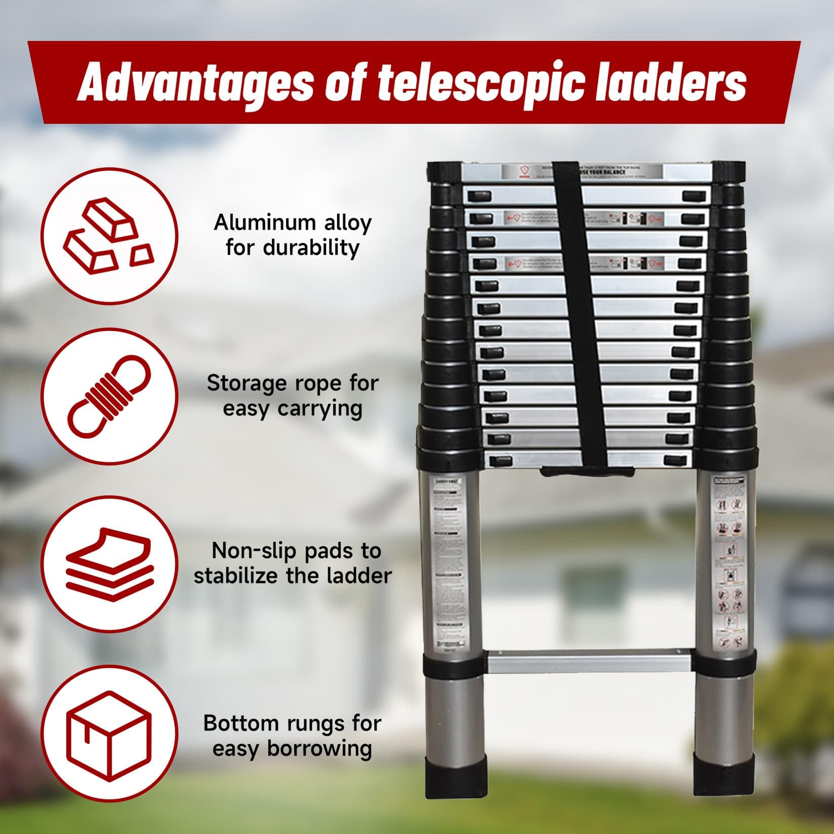 Snapklik.com : Findmall 10.5FT / 3.2M Aluminum Telescopic Ladder ...