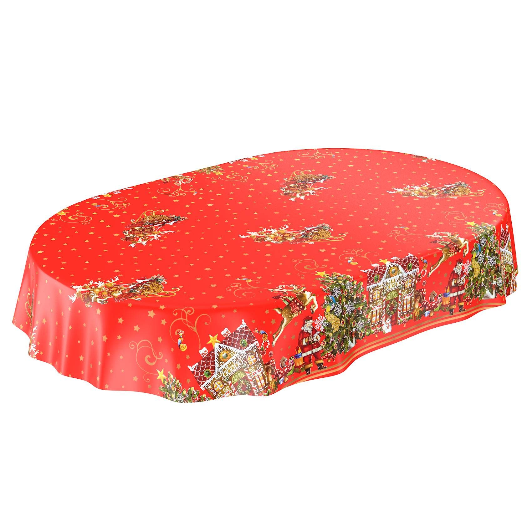 ANRO Mantel de hule, mantel encerado, diseño de Papá Noel y estrellas, 180 x 140 cm, ribeteado