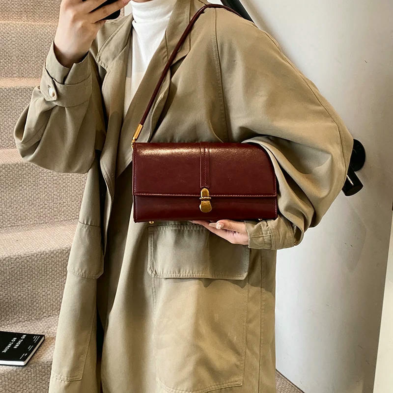 Torba retro z klapką ze skóry PU, mała kwadratowa designerska torebka na ramię, luksusowa torba kurierska dla kobiet