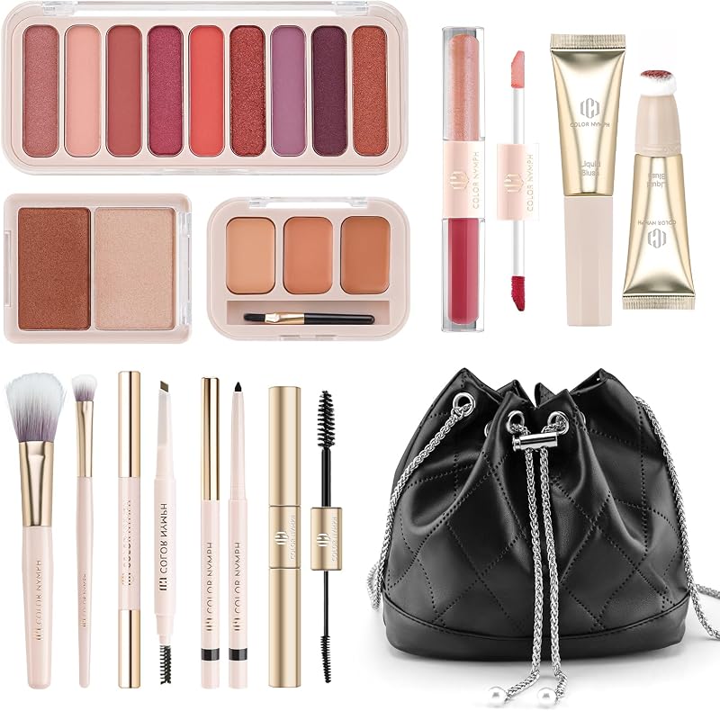 Makeup Bag for Teen Girls with Makeup Travel Organizer - 01 | Starter Makeup Kit for Teens, All In One Make up Set Full Kit Include Makeup Palette Brushes Tools Set for Young Girl