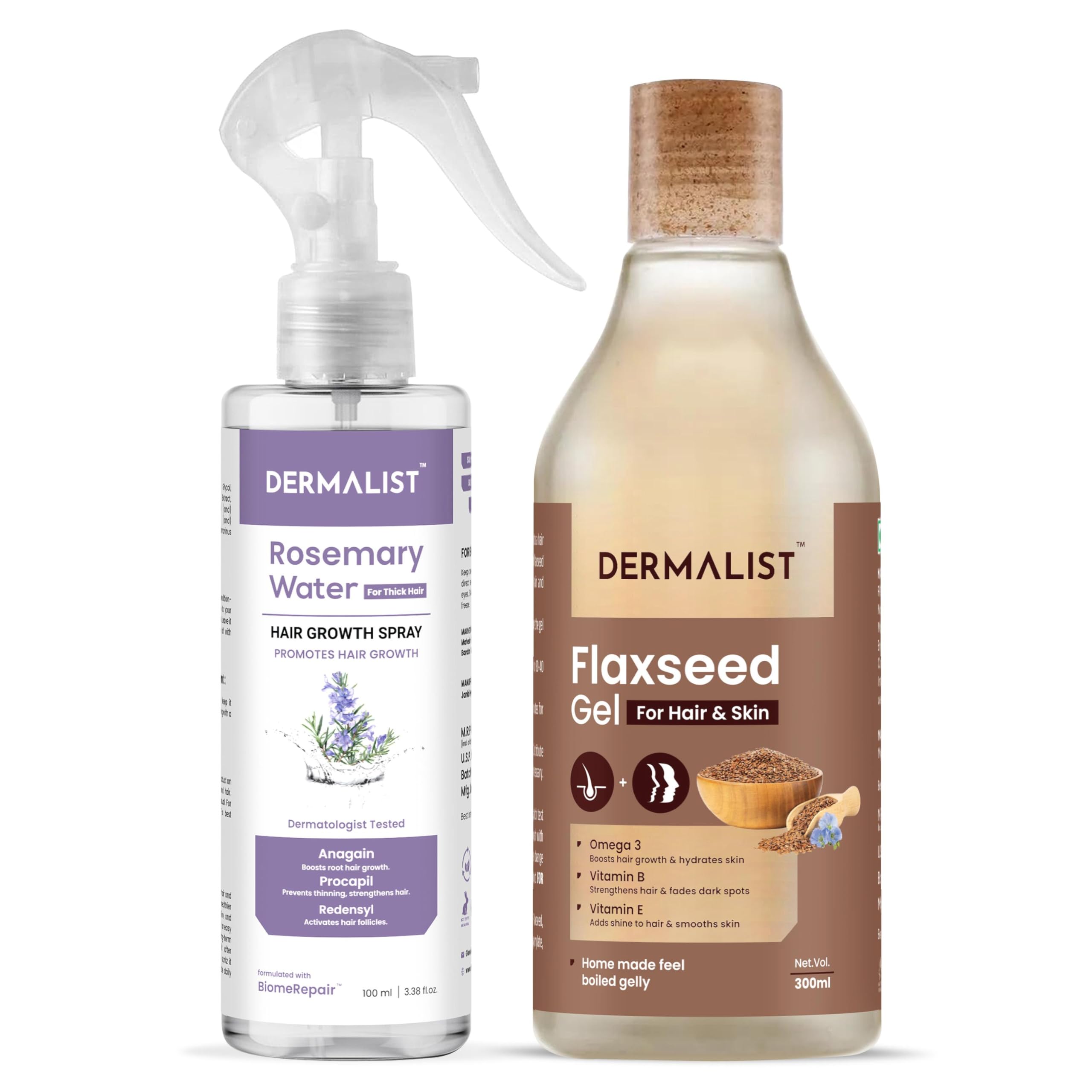 Dermalist Flaxseed Gel for Strong Hair & Smooth Skin And Rosemary Water Hair Growth Spray For Thick Hair (Set of 2) 400 ml