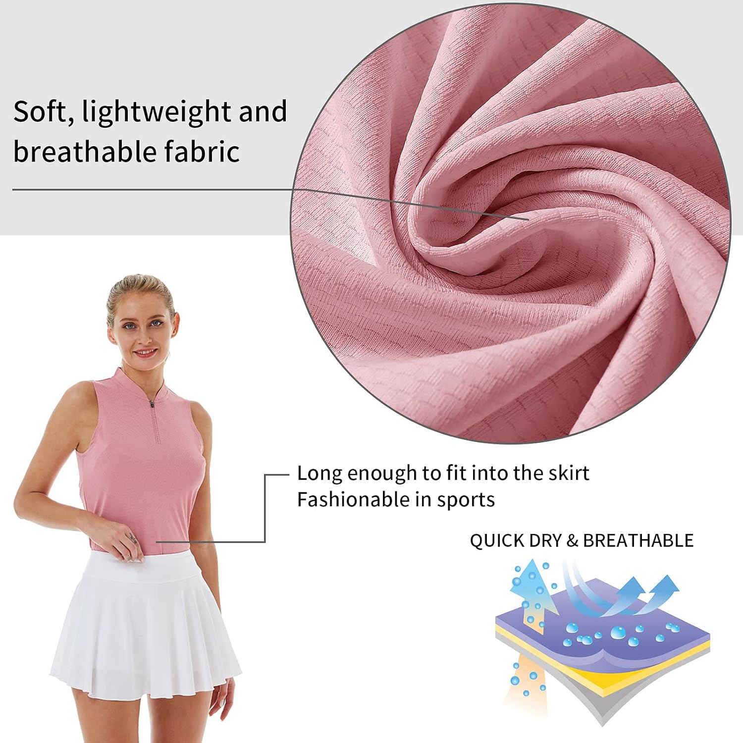 LastFor1 Women's Golf Polo Sleeveless Shirt Zip-Up UPF 50+ UV Protection Athletic Tops Slim Fit Quick Dry Lightweight - Image 5