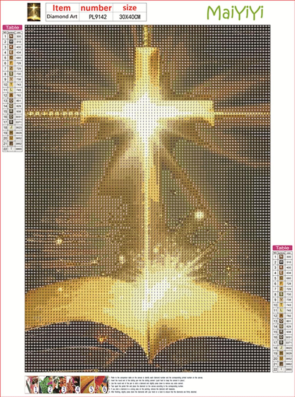 MaiYiYi Cross Book Diamond Painting Kit, 5D Full Round Drill Religious Cross Diamond Art Painting, Crystal Rhinestones Light of Hope Book Paint with Gems for Adult Beginners (30 x 40 cm)