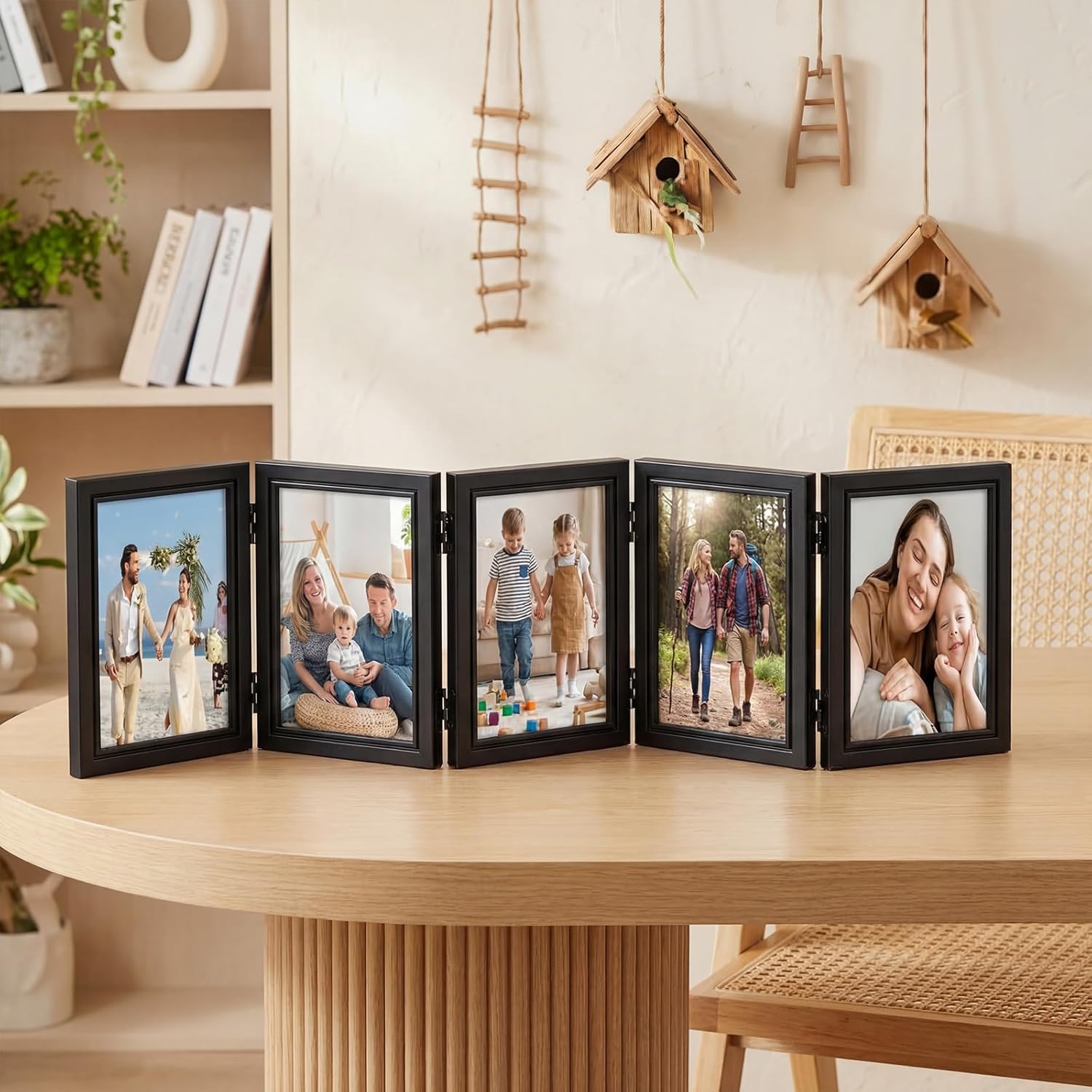 Suzile 5 Folding Hinged Picture Frame Foldable Photo Frame for Family, Collage, Picture, photo, Rustic Desk, Birthday Anniversary, Black(4x6inch)