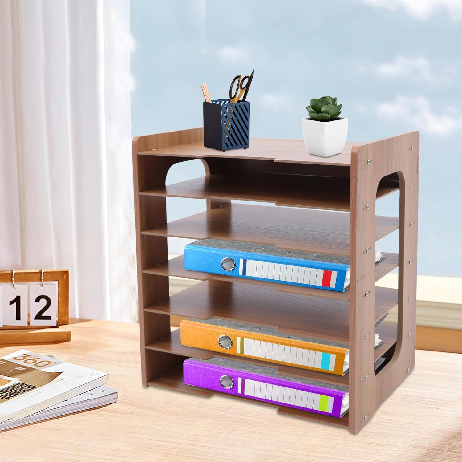 7-Tier Wood Desk File Organizer, Letter Tray Organizer, Mail Organizer Countertop, Paper File Organizer for Home Office and Classroom, 14.17 x 9.84 x 15.16 Inch, for