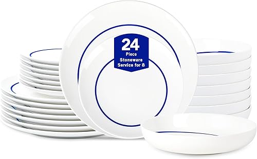 Vista 13 de Stone Lain Luna - Juego de vajilla de porcelana de 12 piezas, platos y cuencos, juego de platos para 4, color verde