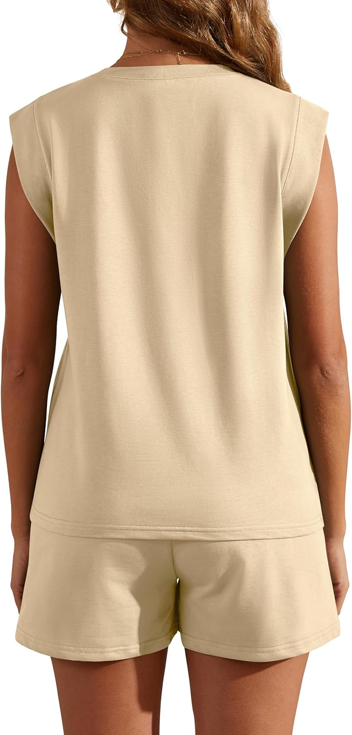 RUBZOOF Two Piece Sets for Women Summer Cap Sleeve Lounge Short Sets Crewneck Outfits with Pocket - Image 5