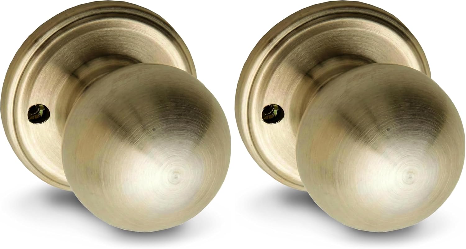 Copper Creek BK2090AB Ball Door Knob, Dummy Function, 2 Pack, in Antique Brass