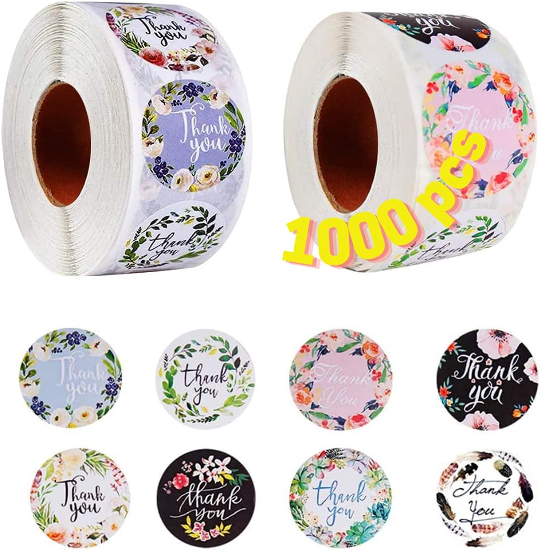 DoGeek Thank You Stickers Roll of 500, 8 Designs, 1.5 Inch | Thank You ...