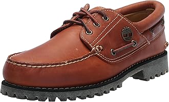 Timberland Men's Authentic 3-Eye Lug Handsewn Boat Shoe, Medium Orange Full Grain, 9 W US