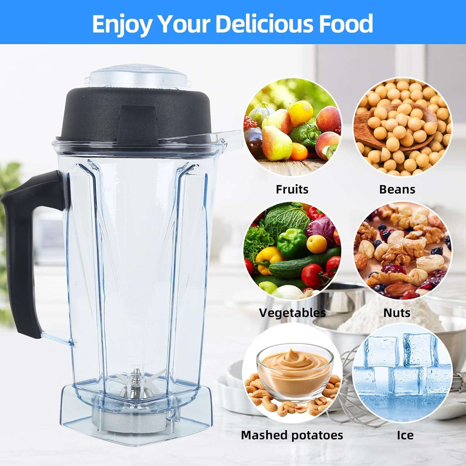 Replacement For Vitamix Blender Pitcher 64oz - for Vitamix 5200, 5000, 6500, 7500, Pro500, 750, Vita-Prep, E310, E320 - Compatible with asy172 & more - 3-Year Warranty