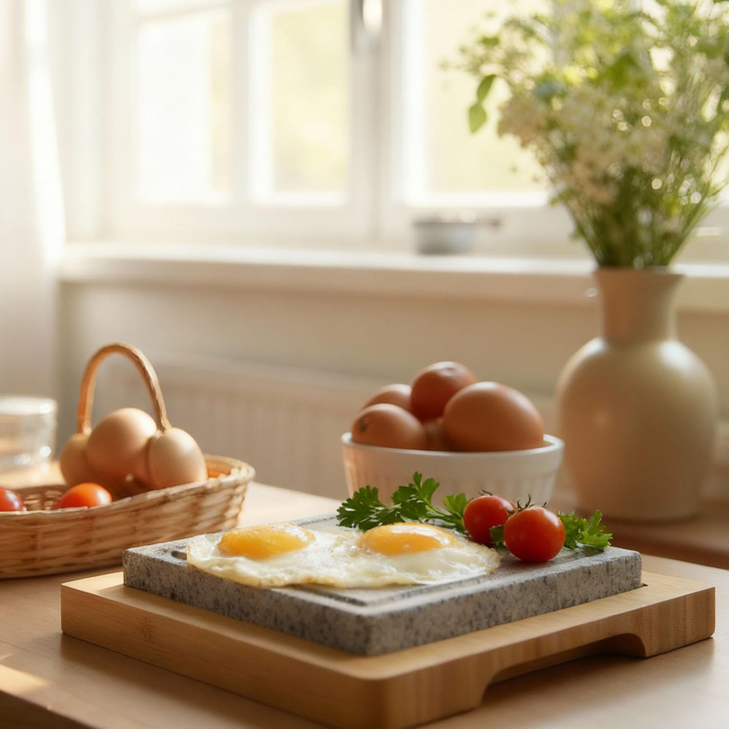 Artestia Volcanic Lava Stone for Steak with 2PCS Stones, Hot Rock Tabletop Grilling Stones for Wagyu with Bamboo Tray, Mini Pizza Grilling Stones, 8.46"*6.49"