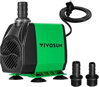VIVOSUN 800GPH Submersible Pump(3000L/H, 24W), Ultra Quiet Water Pump with 10ft High Lift, Fountain Pump with 5ft Power Cord, 3 Nozzles for Fish Tank, Pond, Aquarium, Statuary, Hydroponics