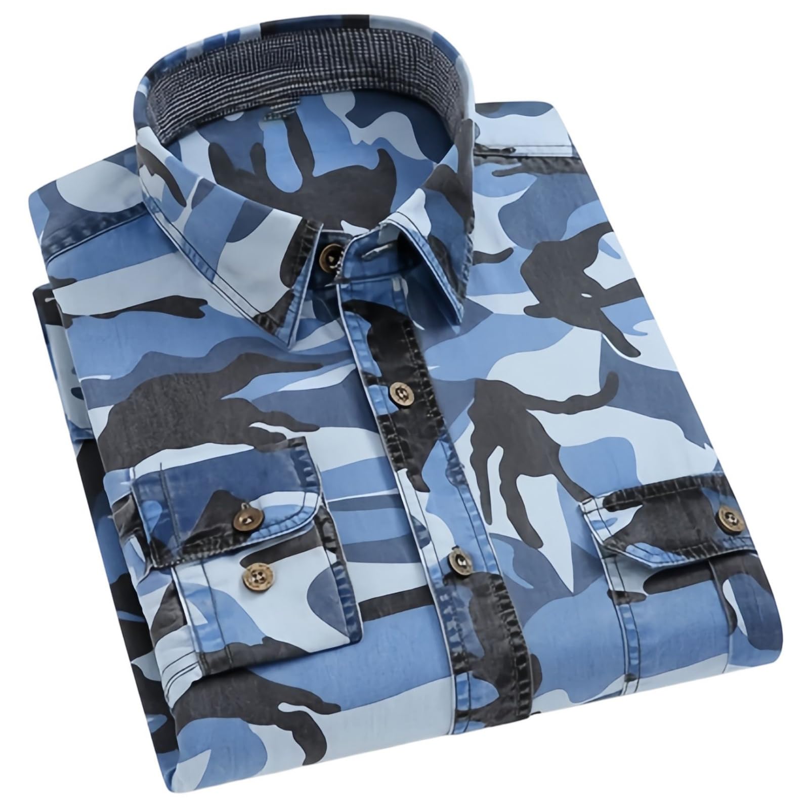Camicia da lavoro a maniche lunghe da uomo in cotone vintage mimetico per uso quotidiano
