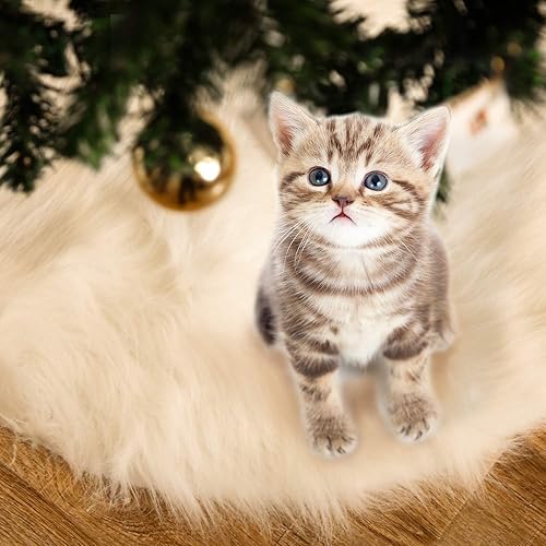 Vista 16 de Tatuo - Falda decorativa para árbol de Navidad, piel sintética de color blanco