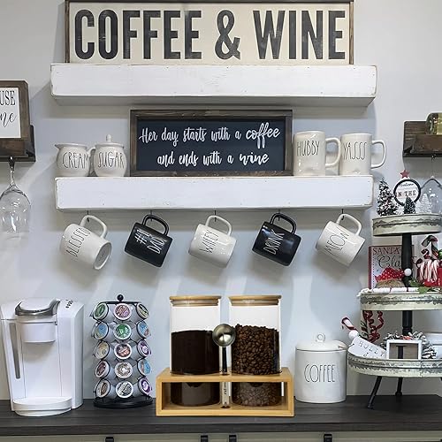 Miniatura 5 de Recipientes de café de vidrio con estante, organizador de barra de café y accesorios, tarros de café con cuchara, 2 recipientes de café sellados