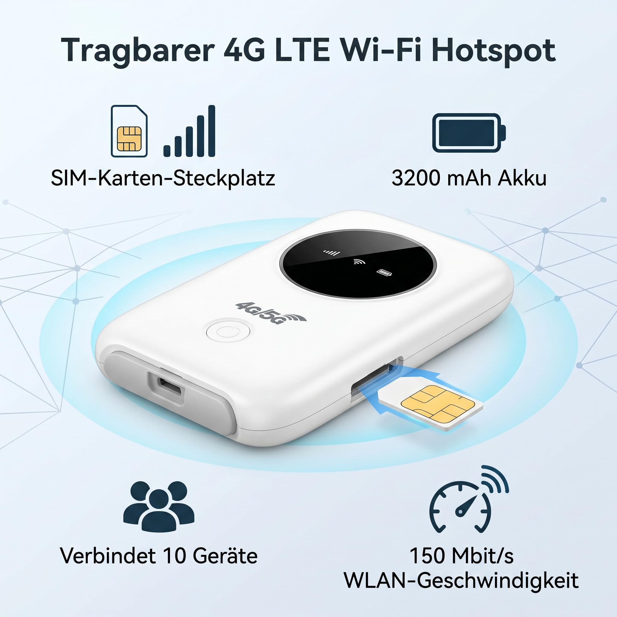 4G LTE USB-Wlan Modem 150 Mbit/S Router Mobile Sbloccato con SIM Slot Slot Hotspot LTE Mobile Built in 3200 MAH Connetti Fino a 10 Dispositivi