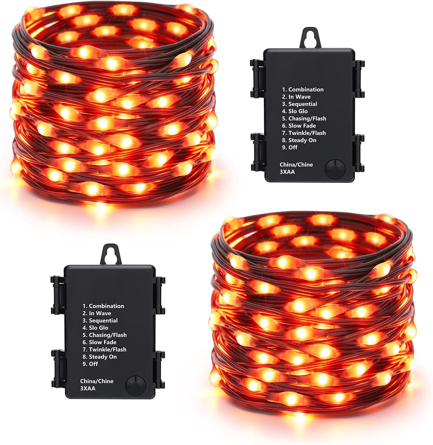Brizled 2 Pack 50 LED Orange Halloween String Lights Battery Operated | 8 Modes Fall Lights with Timer, Orange Fairy Lights Black Wire Battery Powered for Indoor Outdoor Autumn Thanksgiving Decor