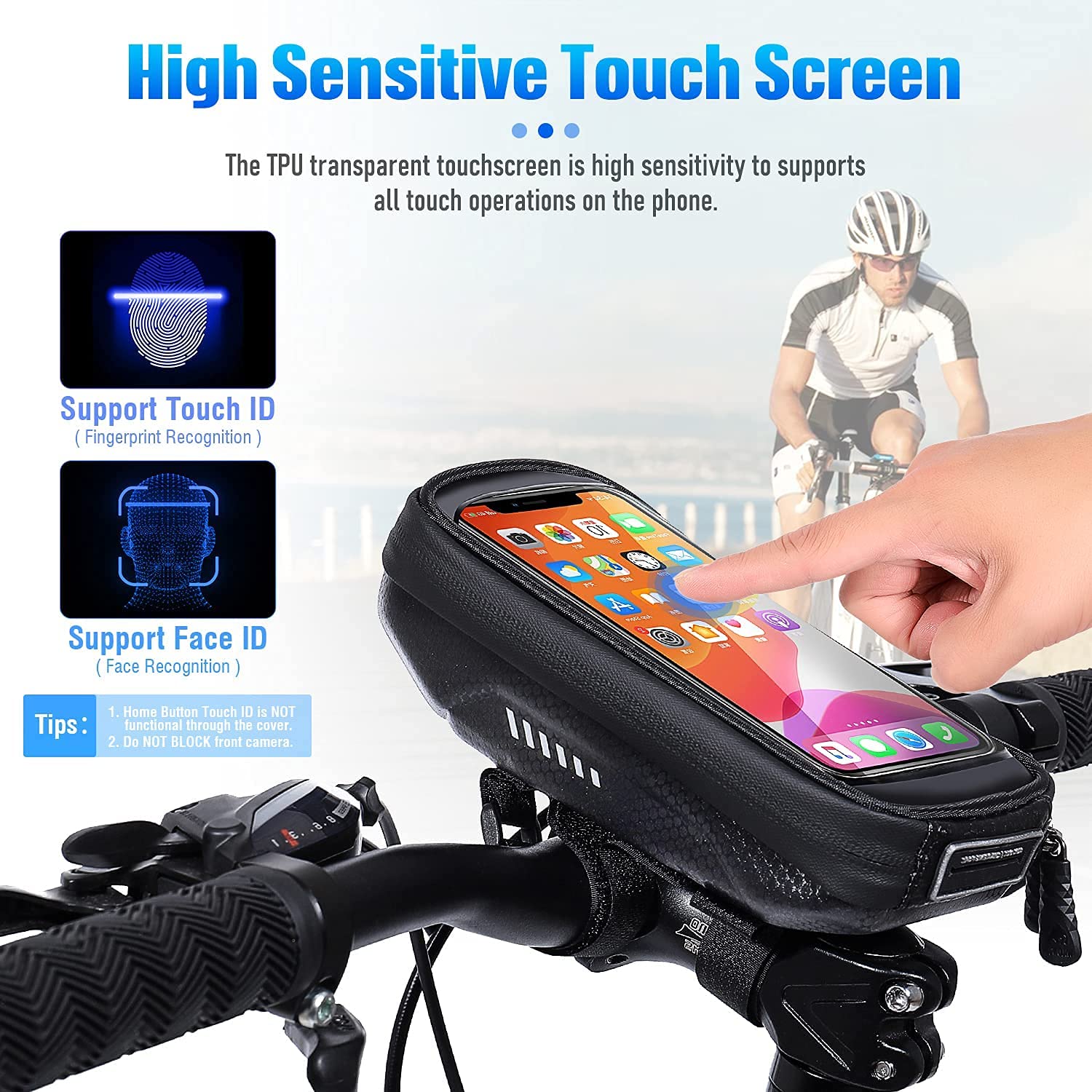 Sacoche De Cadre Vélo étanche - Pour Téléphone, Avec Fenêtre Tactile, Capacité 1.5L, Bandes Réfléchissantes - 9