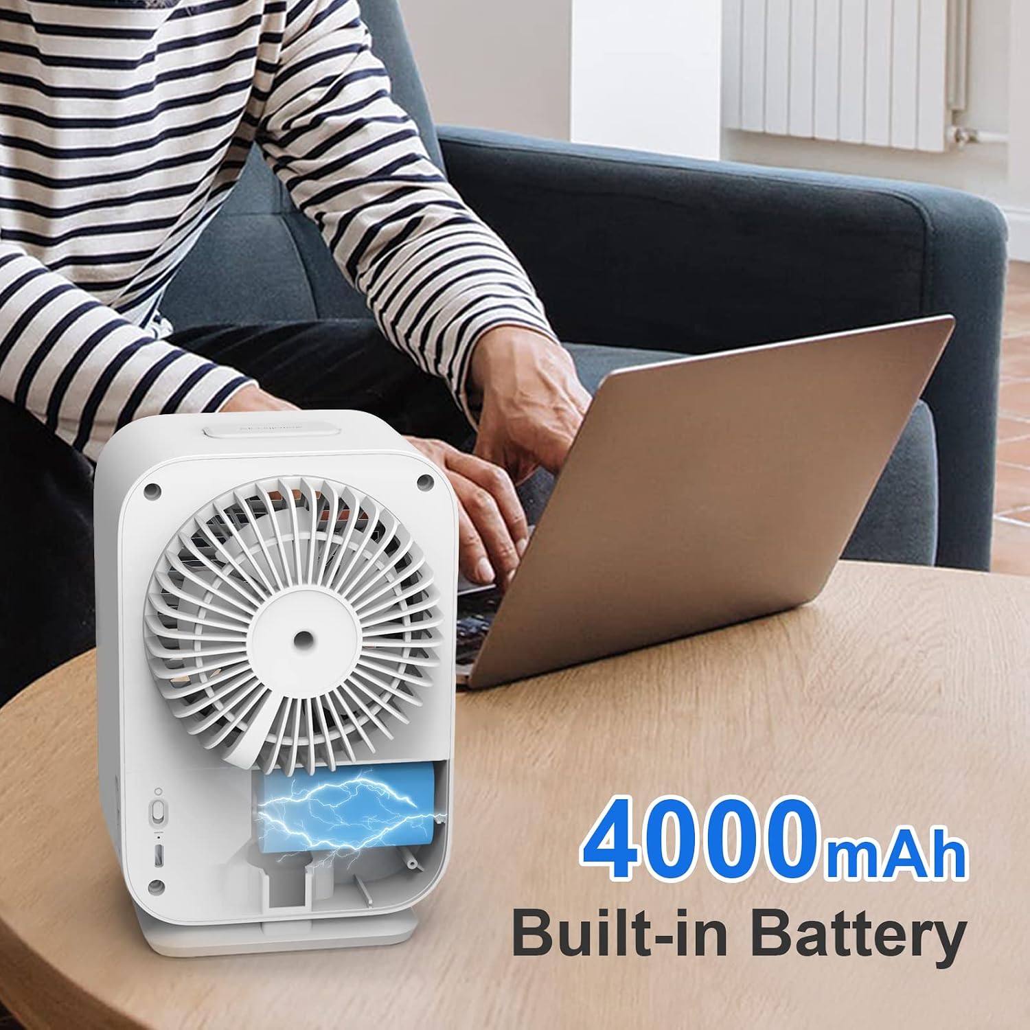 SPVCE Portable Air Conditioner Automatic Oscillating 90°, Personal Mini Evaporative Air Cooler, 3 Speeds & 2 Spray modes & LED Light, Type-C Input, for Home Office Travel