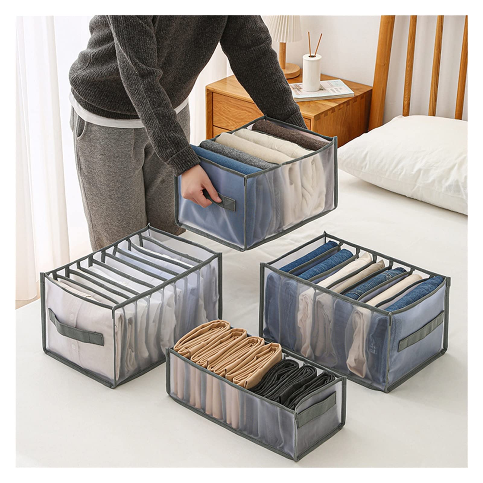 ZZSRJ Jeans Pullover Organizer Faltbare Schrank Schubladen Regale Hosen Kleidung Unterwäsche Socks Organizer (Color : Brushed Brass)