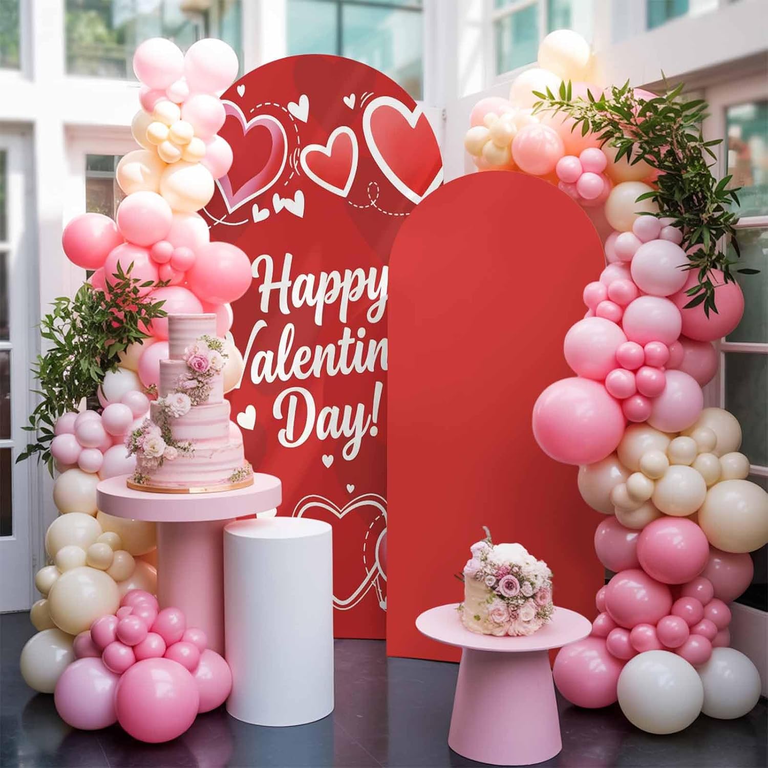 5FT Arch Backdrop Covers, Happy Valentine's Day Wedding Arch Cover Stretchy, Red Heart Line Romantic Chiara Arches Backdrop Stand Covers for Birthday Baby Shower Party Banquet Decor