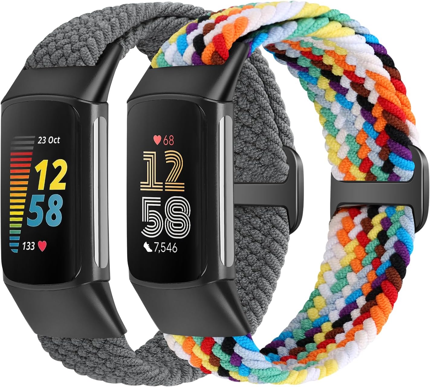 Elastic Braided Straps Compatible with Fitbit Charge 5/6, Breathable Adjustable Nylon Loop Replacement Bands for Women & Men