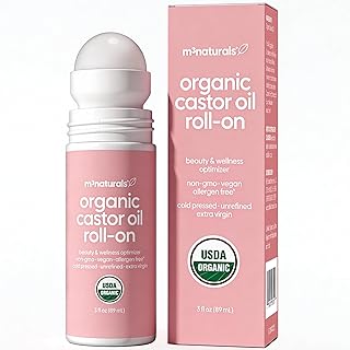 Aceite de ricino orgánico prensado en frío M3, tratamiento nutritivo roll-on | Sin hexano, idea orgánica del USDA para cabello, piel y cejas | Aplicador sin desorden, 3 fl 0z (3.0 fl oz)