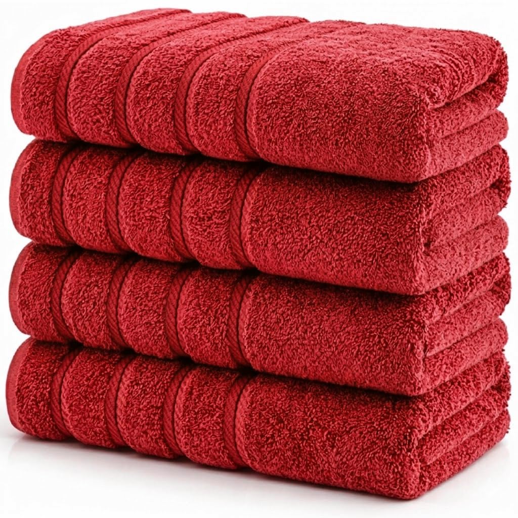 EDB Large Jumbo Bath Towel Sheets Set of 4 Super Soft 100% Cotton 75 x 150 cm Highly Absorbent Beach Towels 500-GSM (Red)
