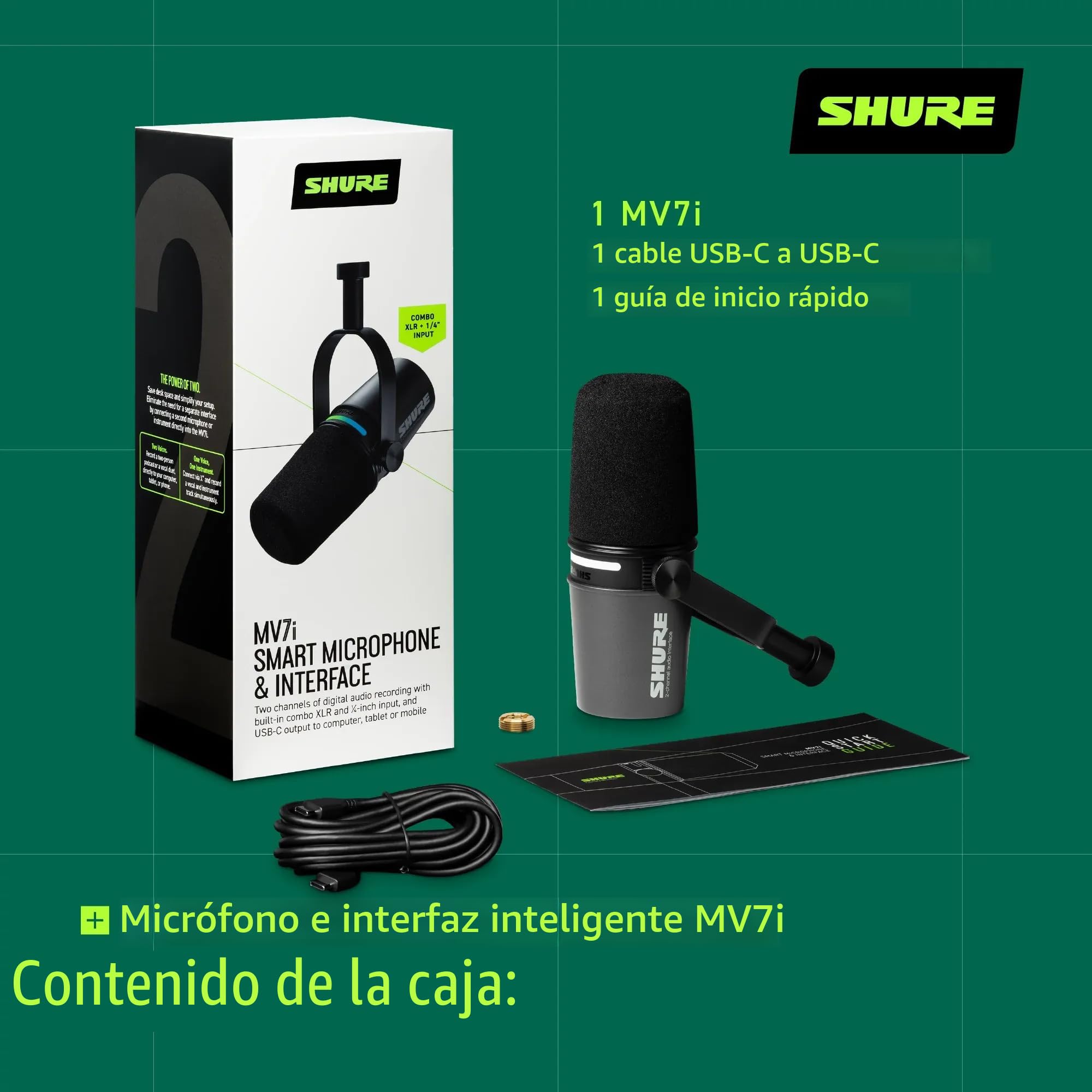 Amazon.com: Shure MV7i - Micrófono inteligente USB-C y XLR para