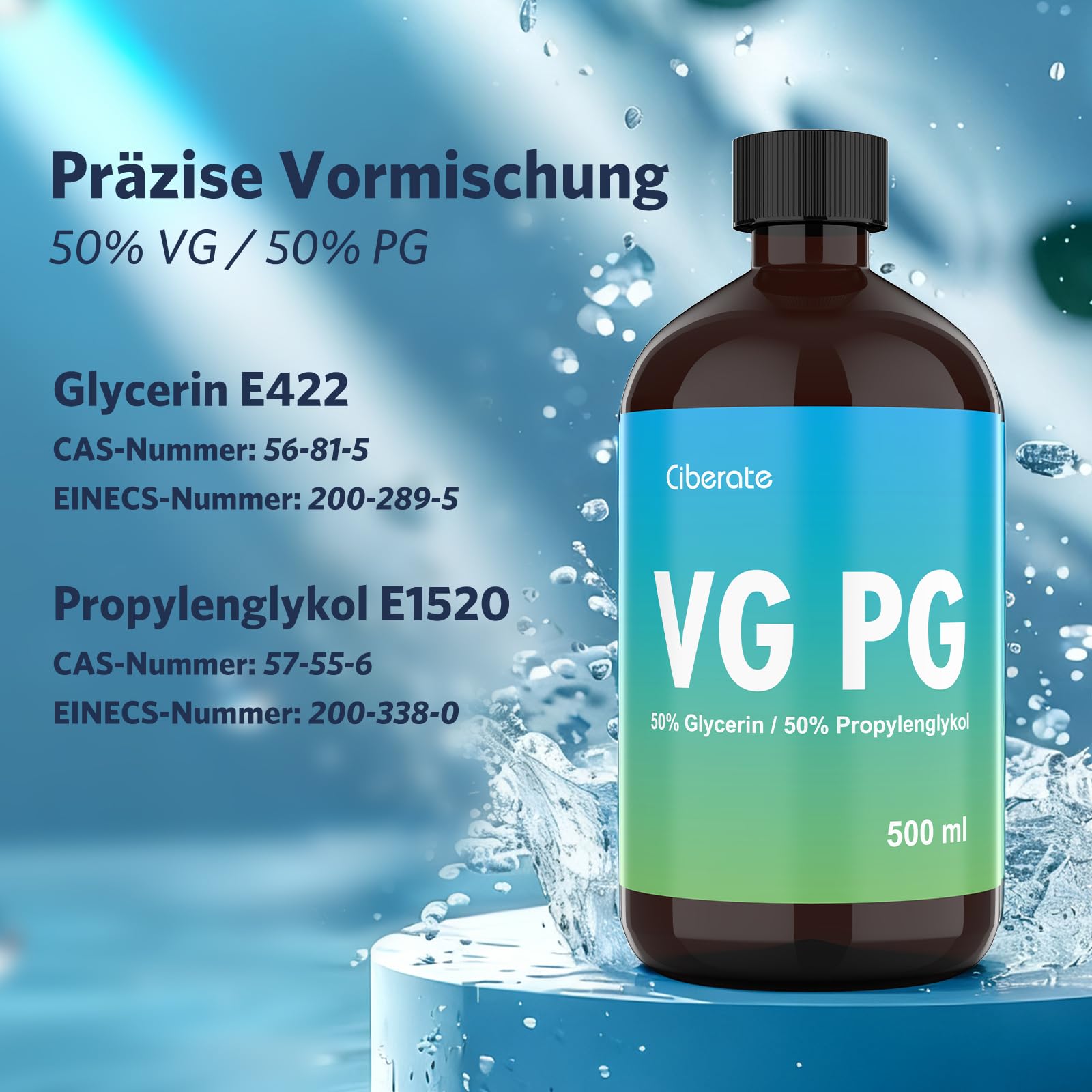 2 x 500ml 50% VG Glycerin / 50% PG Propylenglykol - Vegan, Pflanzlich, Pharmazeutische Qualität, Premium Hochreines VG/PG-Gemisch, 0% Zusatzstoffe