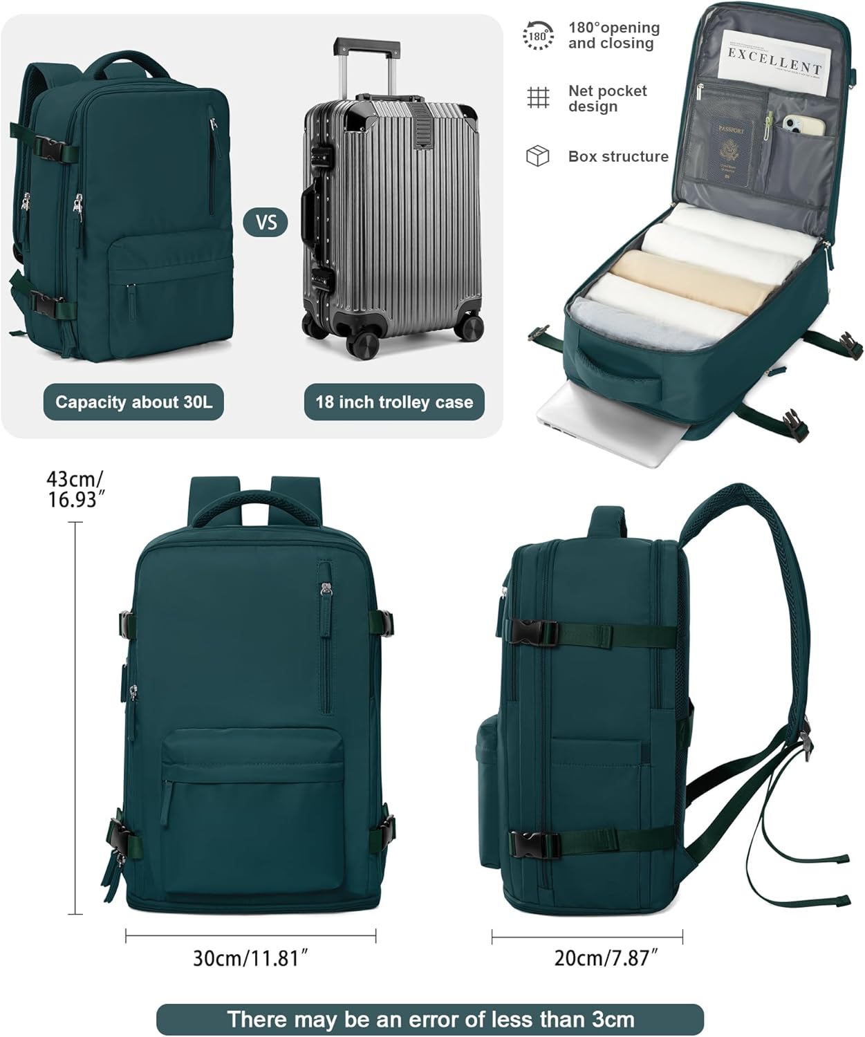 VGCUB Large Travel Backpack with Vacuum System Carry on Personal Item Storage Compression Seal Bags for Clothing with Pump Work Business Vacpack Laptop Backpack for Women Men Peacock Blue - Image 4