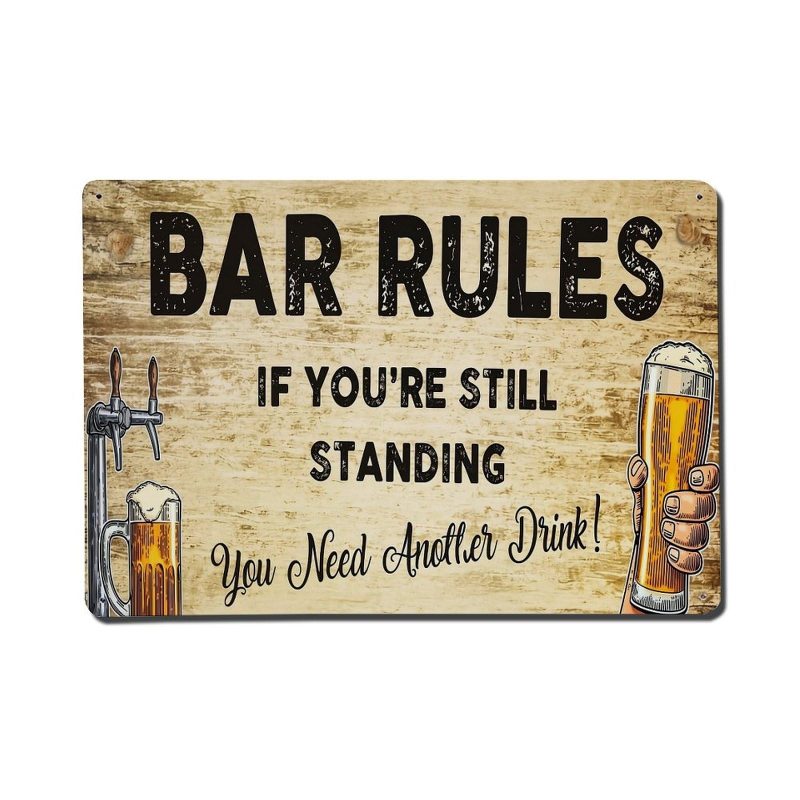 Bar Rules Beer Tap Glass Hand Metal Tin Sign Plaque