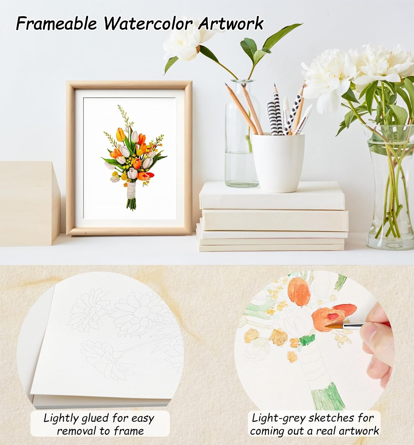 Watercolor Workbook for Beginners - Water Colors Paint Adult Set Including Video and Step by Step Tutorials,12 Flowers Water Coloring Book，300GSM Bleed-Resistant Paper，Relaxing Art Gift for Adults (Floral with Paints)