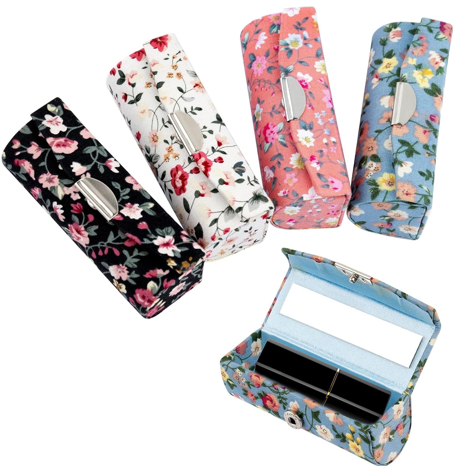CoolShef 4Pcs Lipstick Case with Mirror | Portable Lipstick Holder for Purse | Small Flower Lipstick Pouch for Women and Girls | Compact Makeup Storage Organizer-image-33