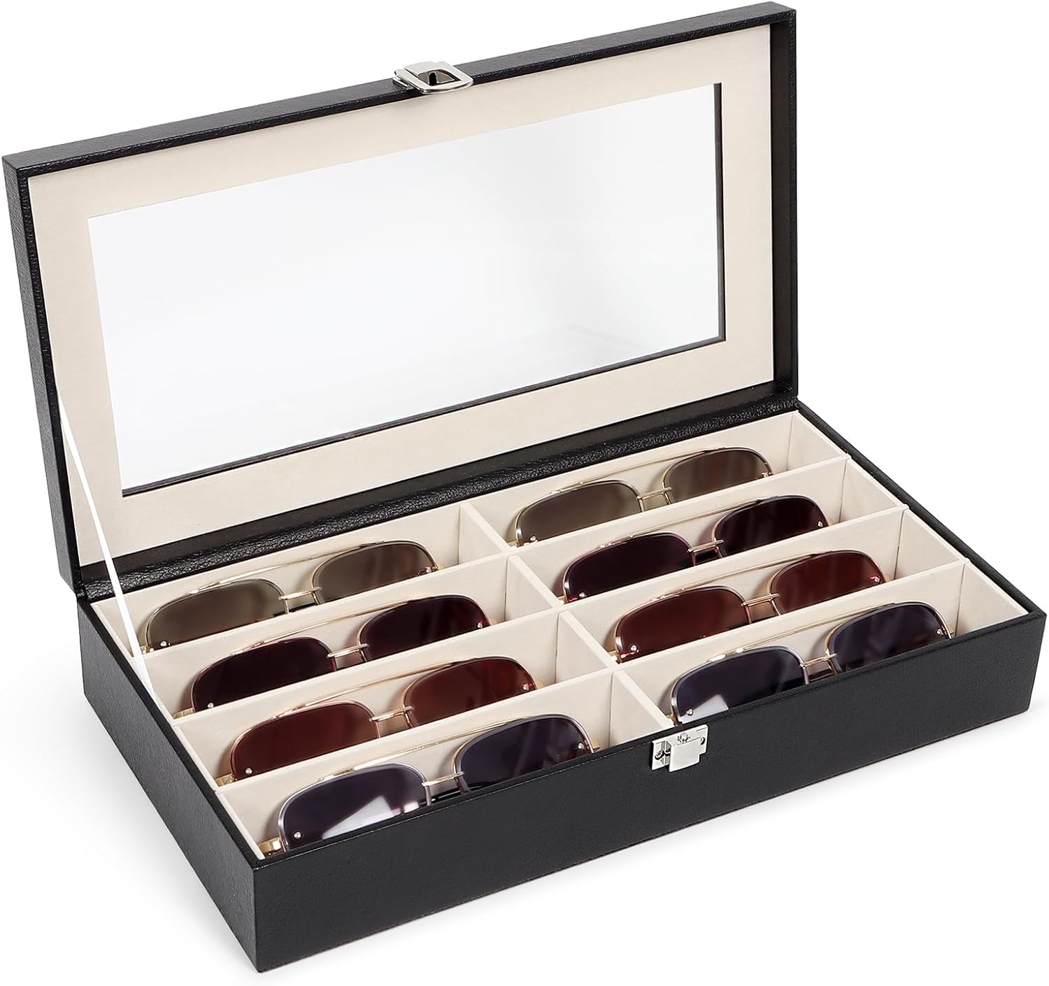 Sunglasses Organizer Case with 8 Slots, Multiple Pairs Eyewear Glasses Display Case Jewelry Watch Storage Box Women Men